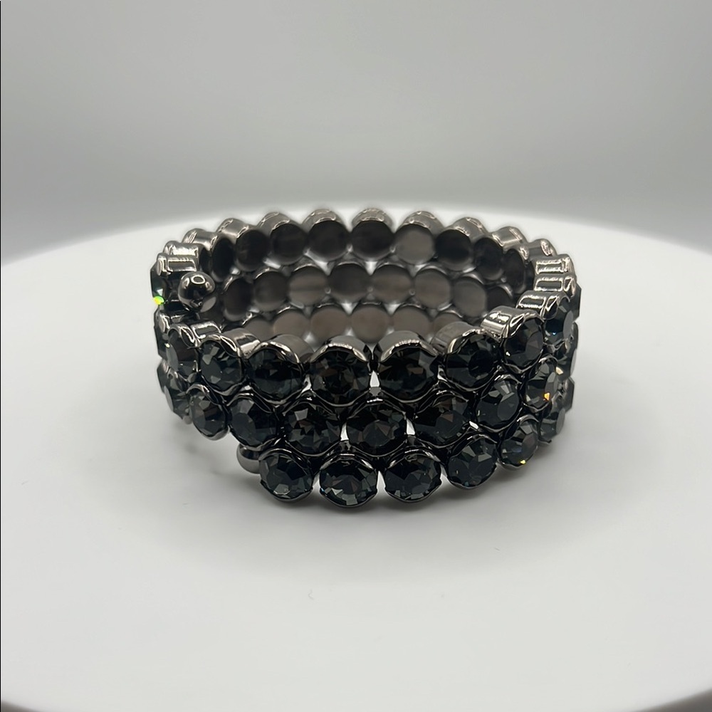 1351. Cara New York Black Crystal and Gunmetal Wraparound Bracelet